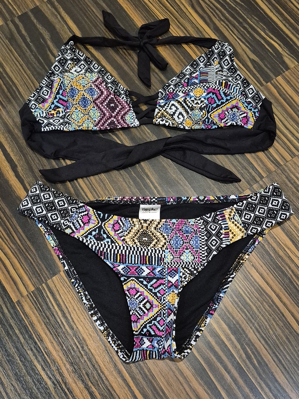 Mossimo Supply Co. Black Multicolor Patterned Bikini Set